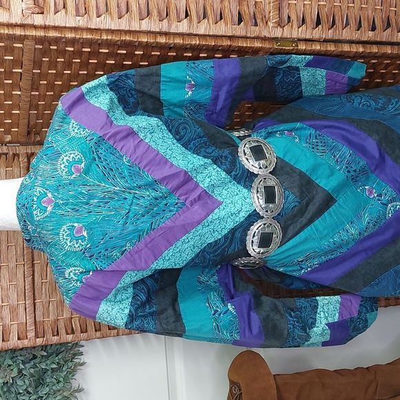 Vintage Hand Crafted Quilted Coat Purple, Teal, Black - Picture 11 of 14